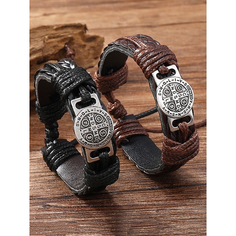 Men's Viking Style Leather Rope Bracelets with Compass Design, Adjustable Fit, and Norse Boho Aesthetic for Casual and Outdoor Wear