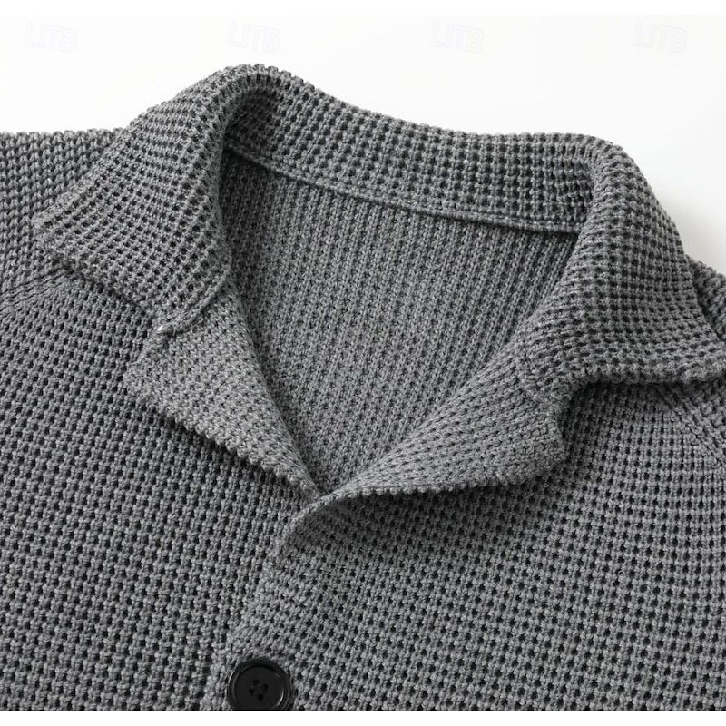 Men's Sweater Dress Sweater Cardigan Sweater Waffle Knit Cropped Knitted Stand Collar Clothing Apparel Fall Winter Navy Blue Brown XS S M3