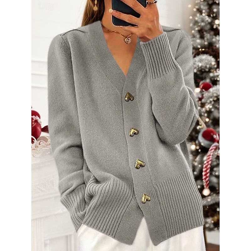 Women's Sweater Coat Dailywear Buttons Solid Color Windproof Vintage Outerwear Long Sleeve Summer Red S4