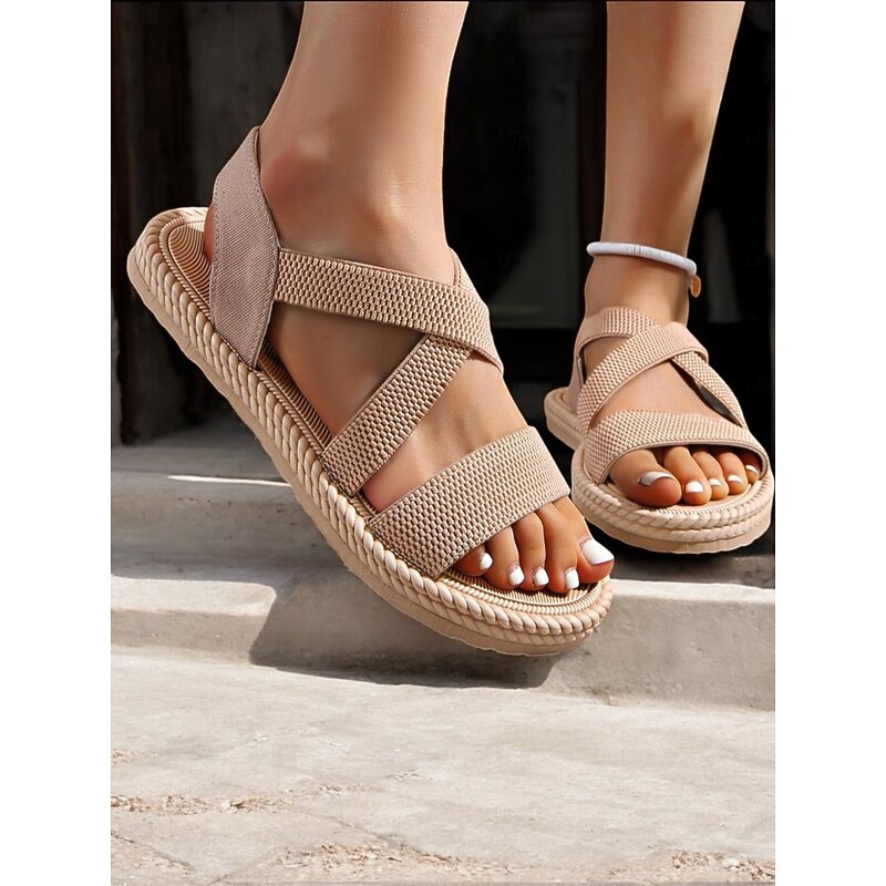 Women's Navy Blue Cross-Strap Sandals, Lightweight and Comfortable Espadrille-Style Flats for Summer Beach and Casual Wear4