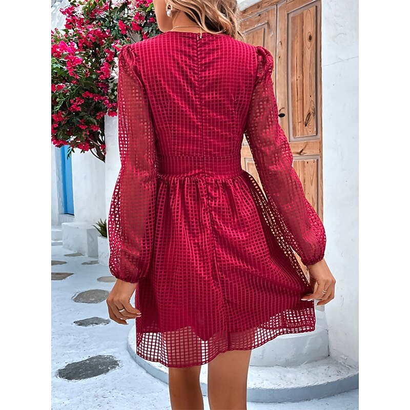 Women's Plaid V Neck Mini Dress Long Sleeve Summer Spring2