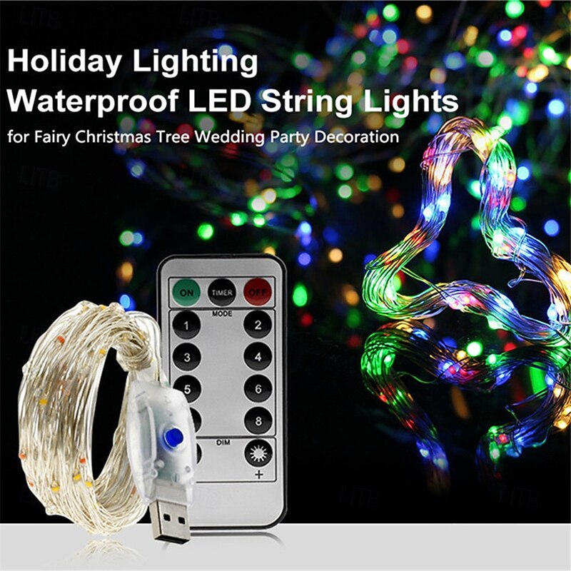 Elegant Wedding Reception Party 2pcs USB LED String Light 5M/10M/20M Telecontrol 8Mode Remote Control Lights Fairy garlands Wedding Christmas Holiday Decor lamps2