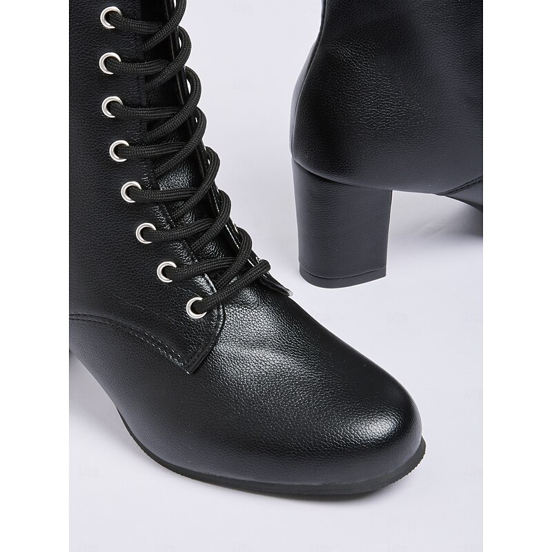 Women's Black Faux Leather Lace-Up Victorian Boots with Mid-Heel, Elegant and Timeless Design for Formal and Vintage-Inspired Occasions4