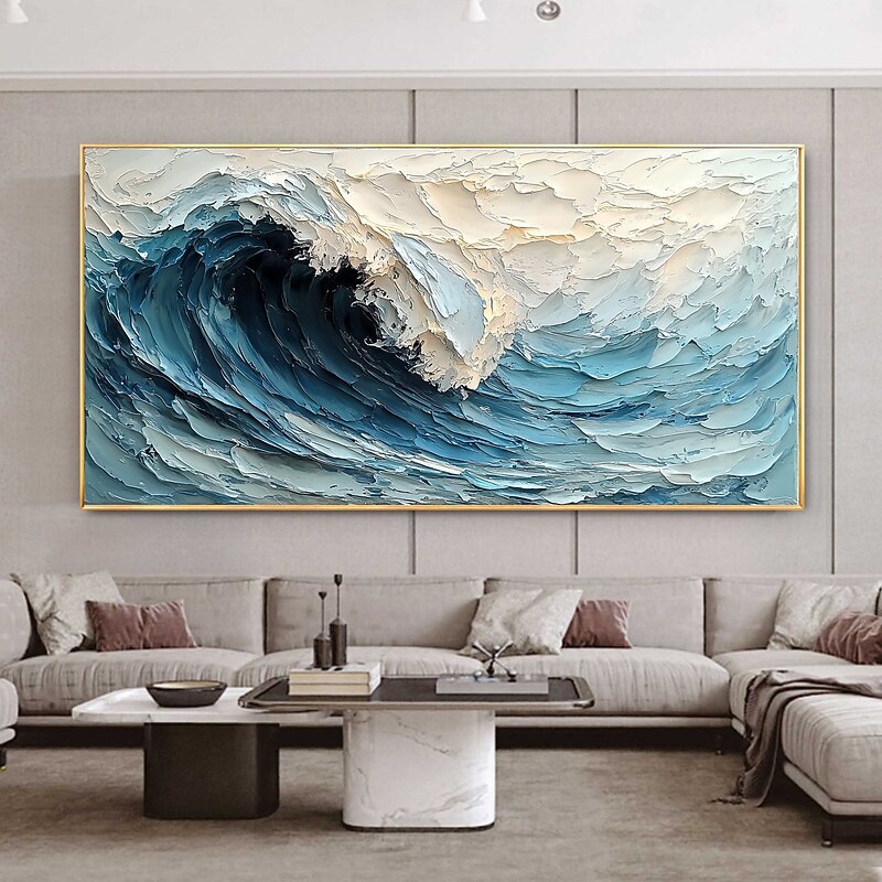 Handmade Original Texture Waves Painting Oil Painting On Canvas Abstract Ocean Seascape Painting Wall Art for Home Decor With Stretched Frame/Without Inner Frame Painting