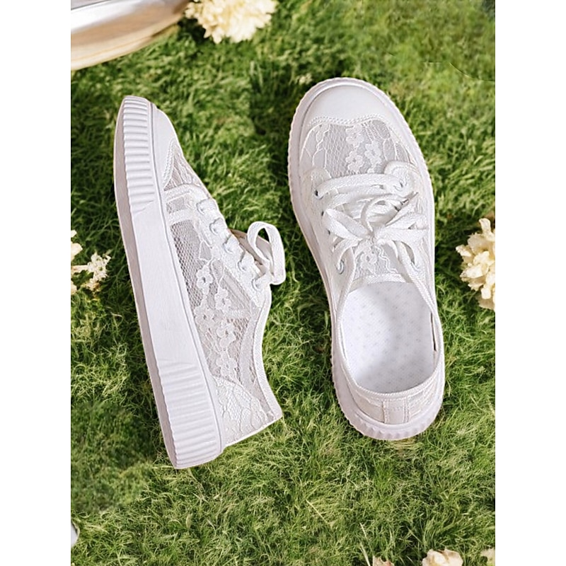 Floral Lace Wedding Sneakers for Women – Casual Bridal Shoes with Comfortable Sole and Lace-Up Design4