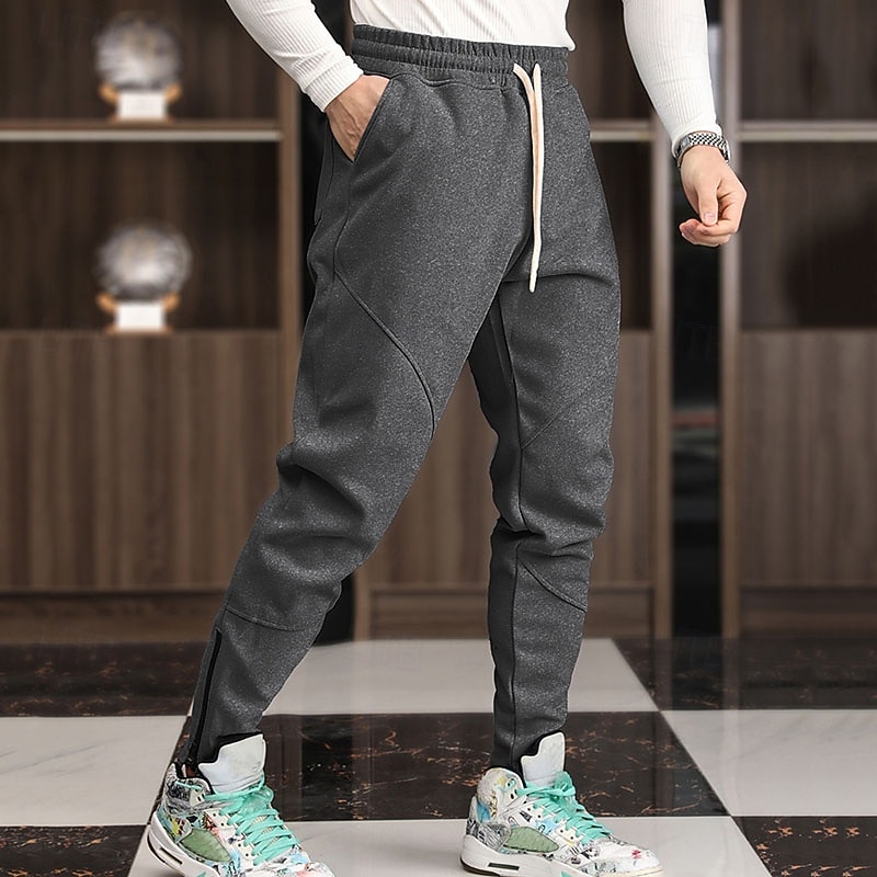 Men's Athletic Pants Fleece Pants Sweatpants Trousers Zipper Pocket Drawstring Plain Comfort Warm Sports Outdoor Daily Fashion Casual Black Light Grey Micro-elastic2