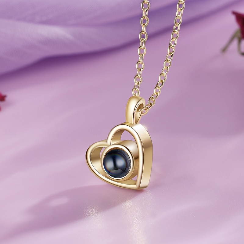 Personalized Projection Necklace Custom Best Gift for Mom – Wedding Gift for Couple, Heart-Shaped Hollow Pendant, Photo Projection, Perfect for Mother's Day, Romantic Gift for Wife3