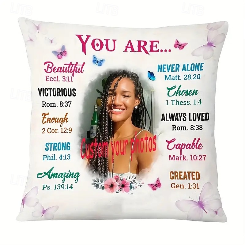 Custom Quote Pillow Cover Personalized Gift Floral Photo Cushion Cover Throw Pillow Gift Personalized Memorial Gifts