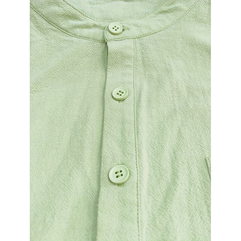 Men's Shirt Band Collar Shirt Summer Shirt Beach Shirt Solid Color Street Daily Green Short Sleeve Band Collar Spring & Summer Clothing Apparel3