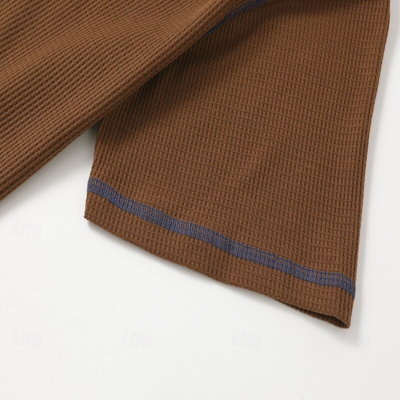 Men's Waffle Henley Shirt Tee Short Sleeve Buttons Pocket Color Block Henley Outdoor Casual Daily Summer Blue Brown Gray Henley T-Shirt4