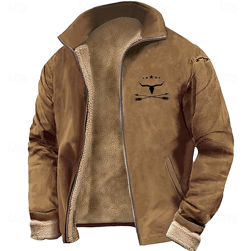 Men's Cattle Sweatshirt Sweatshirt Sweatshirt Stand Collar Daily Print Streetwear Zip Up Fall Winter3