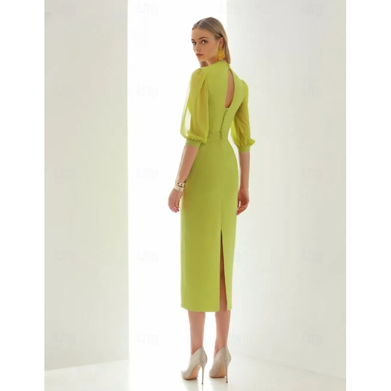 Sheath / Column Cocktail Dresses Beach Wedding Elegant Dress Formal Ankle Length Half Sleeve V Neck Pocket Chiffon with Ruched Dresses2