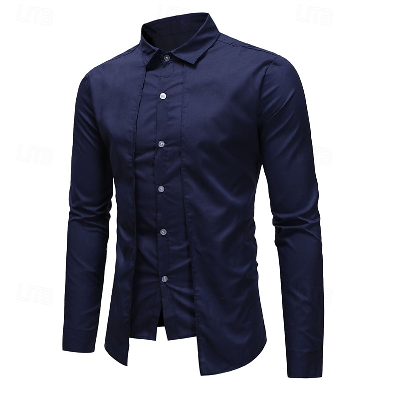 Men's Shirt Dress Shirt Button Up Shirt Plain Wedding Party Red Navy Blue Long Sleeve Lapel Spring &  Fall Clothing Apparel2