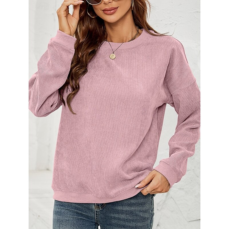 Women's Sweatshirt Casual Plain Street Dailywear Crew Neck Long Sleeve Pink Green Fall Winter