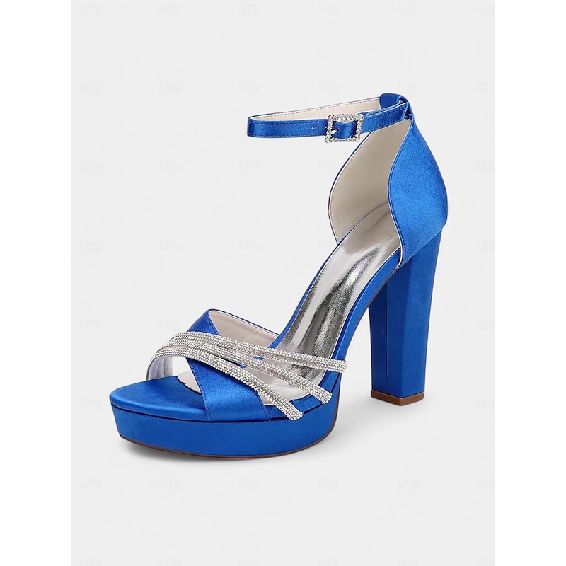 Purple Satin Platform High Heel Sandals with Rhinestone Straps - Women's Evening Party Shoes or Wedding4