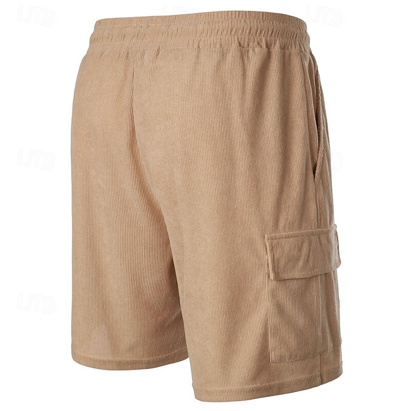 Men's Cargo Shorts Casual Shorts Corduroy Shorts Drawstring Elastic Waist Multi Pocket Plain Comfort Soft Full Length Outdoor Daily Holiday Sports Fashion Black Army Green2