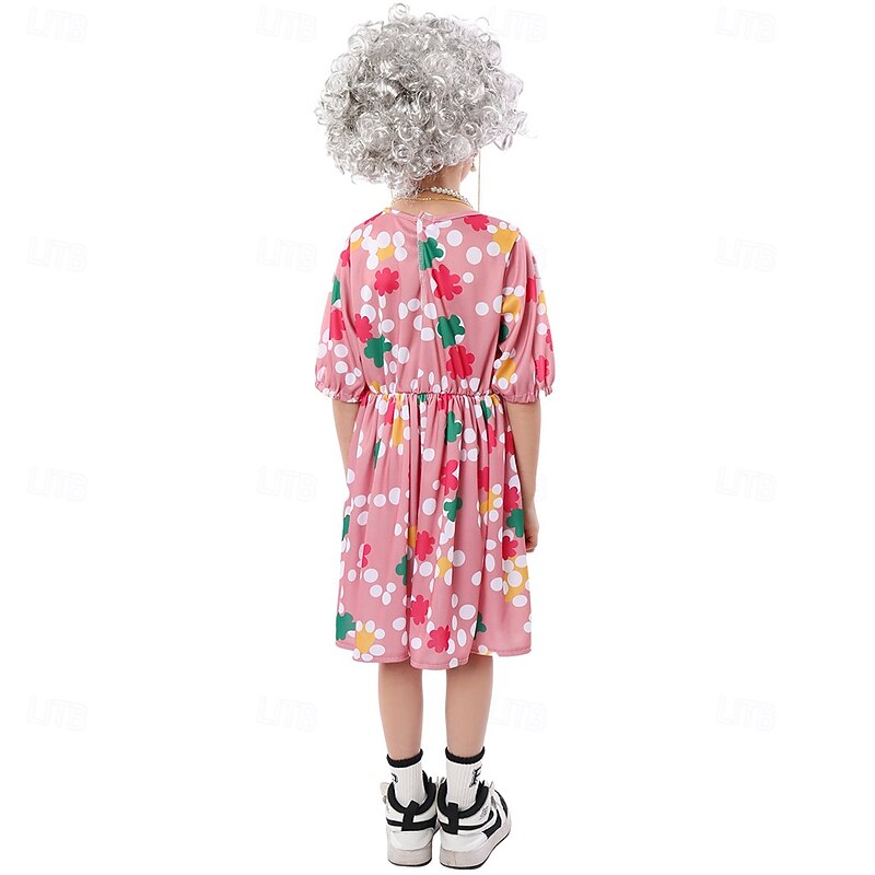 Old Women Granny Halloween Outfits Costume Dress Up with Grandma Funny Costume Kid's Girls' Halloween Carnival 100th Day of School Easy Halloween Costumes Dress Up4