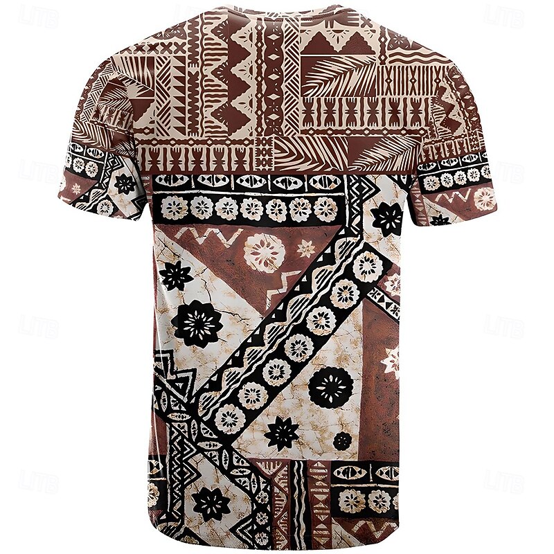 Men's Paisley Aztec T Shirt Short Sleeve T shirt 3D Print Crew Neck Shirt Fashion Ethnic Street Daily Brown Summer Spring Clothing Apparel S M L XL XXL XXXL2
