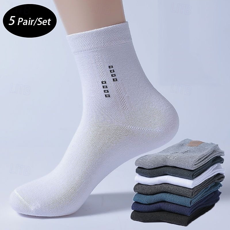 Men's 5 Pairs Multi Packs Socks Crew Socks Running Socks Casual Socks Black White Color Plain Vacation Sports & Outdoor Daily Basic Medium Spring Fall Fashion Casual
