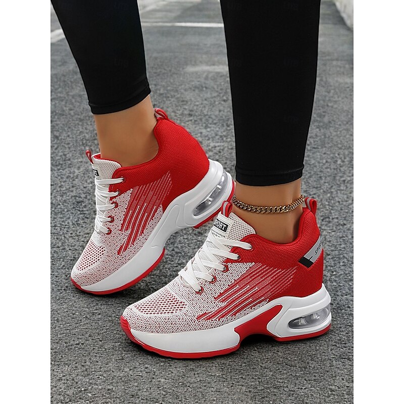 Women's Versatile Red Sneakers with Air Cushion Sole for Gym or Casual Outings