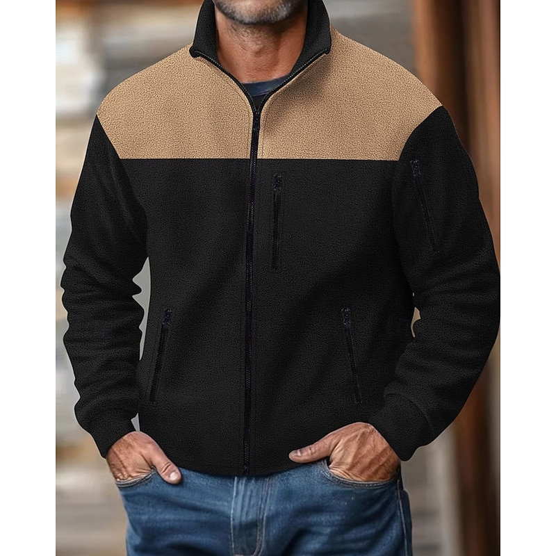 Men's Lightweight Jacket Casual Jacket Vacation Daily Wearproof Pocket Fall & Winter Color Block Fashion Classic Stand Collar Regular Black Navy Blue Khaki Army Green Gray Jacket