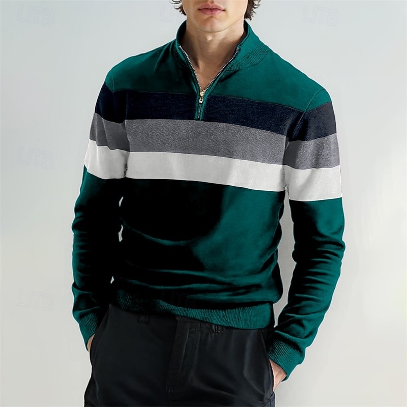 Men's Pullover Sweater Jumper Quarter Zip Sweaters Knit Sweater Ribbed Knit Regular Tops Knitted Color Block Half Zip Fashion Casual Vacation Daily Wear Clothing Apparel Fall & Winter Black Navy Blue4