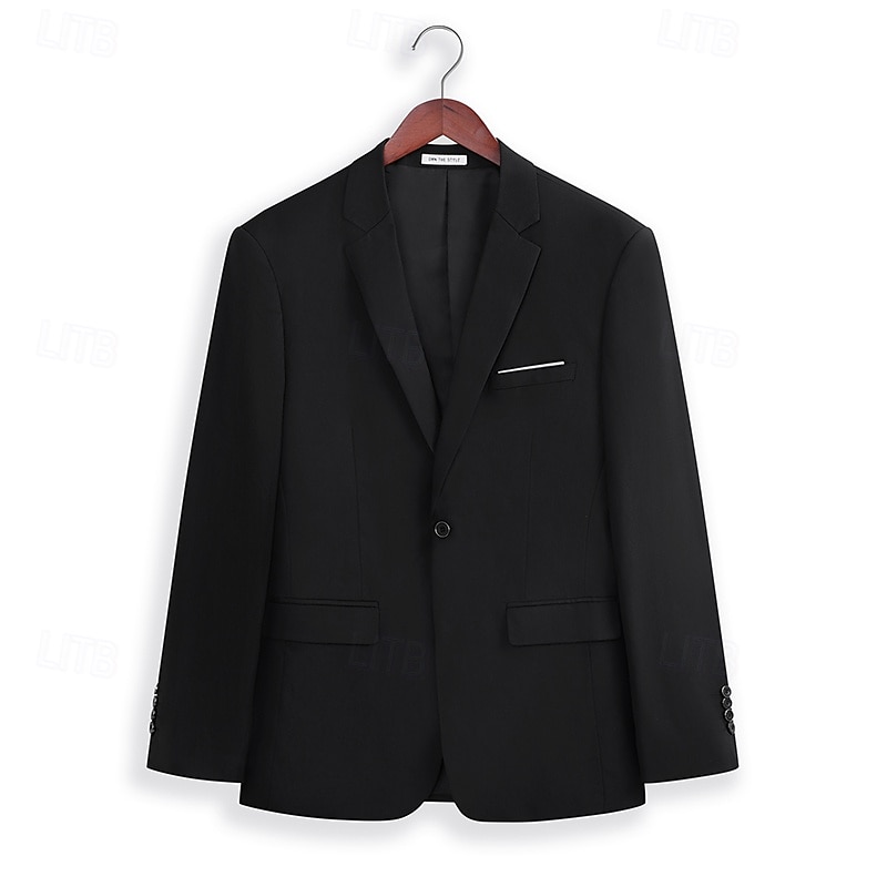 Men's Wedding Homecoming Suits Notch Black Blue Business Casual Daily Solid Colored Tailored Fit 3 Piece Single Breasted Two-buttons2