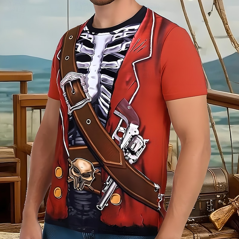 Men's Pirate Tuxedo T Shirt Short Sleeve T shirt 3D Print Crew Neck Shirt Exaggerated Designer Party Holiday Club Red Summer Spring Clothing Apparel S M L XL XXL XXXL2