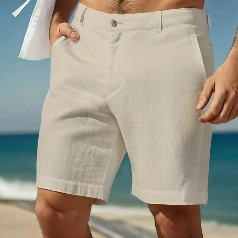Men's Shorts Linen Shorts Dress Shorts Summer Shorts Beach Shorts Pocket Buttons Plain Comfort Breathable Knee Length Formal Daily Holiday Vacation Fashion White Sky Blue Inelastic3
