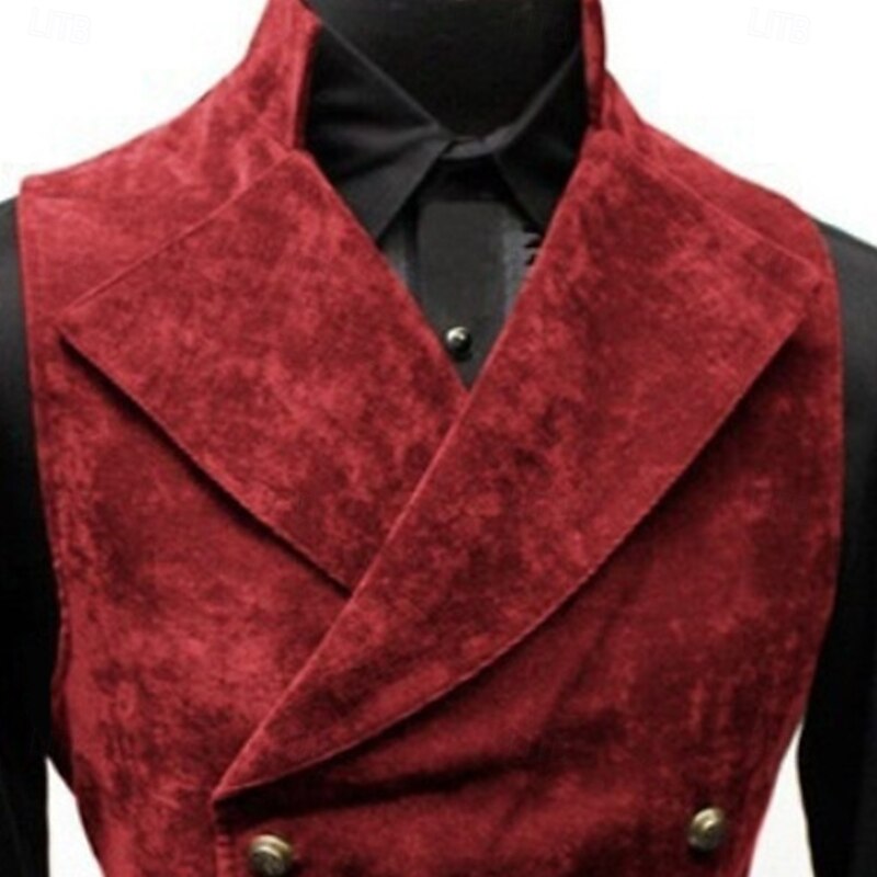 Men's Suede Vest Vacation Daily Wear Going out Vintage Style Chic & Modern Spring &  Fall Buttons Polyester Comfortable Plain Double Breasted Queen Anne Regular Fit Black Red Navy Blue Brown Vest3