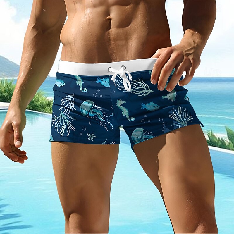 Men's Hawaiian Sea Creatures Swim Trunks Swim Shorts Board Shorts Mid Waist Fashion Designer Surfing Holiday Beach Drawstring Pocket Elastic Waist Designer Clothing Apparel