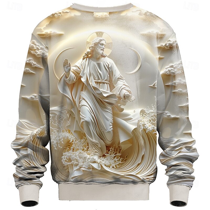 Men's Jesus Sweatshirt Sweatshirt Long Sleeve Sweatshirt Crew Neck Fashion Simple Print Travel Crewneck 3D Spring Fall2