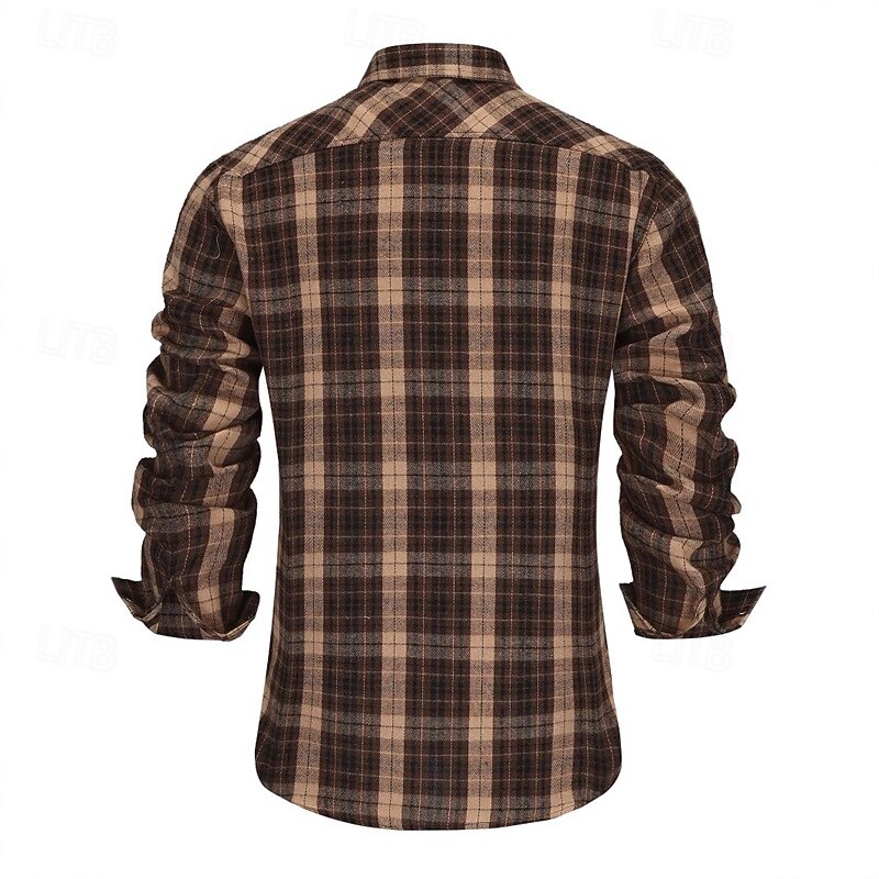 Men's Shirt Summer Shirt Casual Shirt Beach Shirt Button Up Shirt Checked Shirts Coffee Long Sleeve Plaid Lapel Vacation Hawaiian Button-Down Clothing Apparel Fashion Casual Comfortable2