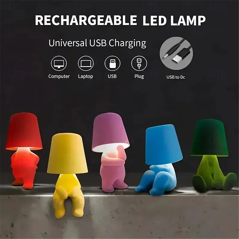 Fabric Cartoon Person Desk Lamp - USB Charging, Touch Dimming, Creative Night Light for Indoor Use3