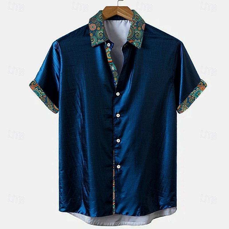 Men's Paisley Button Up Shirt Short Sleeve Fashion Casual Party Casual Summer Spring Turndown Button Up Red Blue