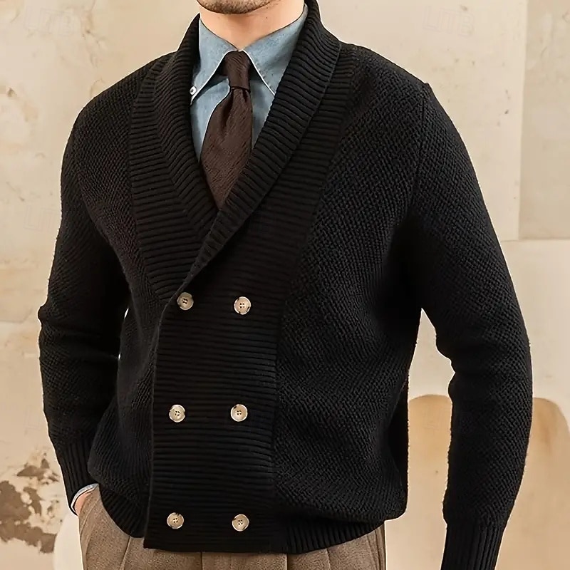 Men's Dress Sweater Cardigan Sweater Knit Sweater Ribbed Knit Regular Tops Button Up Side Pockets Solid Color Lapel Fashion Classic Daily Wear Date Clothing Apparel Fall & Winter Black khaki M L XL
