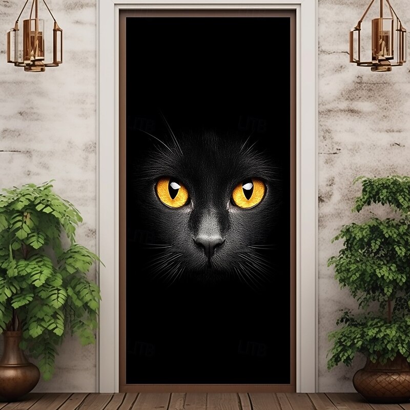 Door Decorations Door Covers Black Cat Door Tapestry Door Curtain Decoration Backdrop Indoor/Outdoor Door Banner for Front Door Farmhouse4
