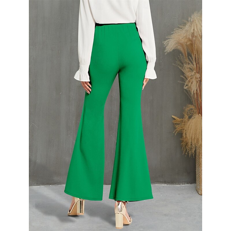 Women's Flared Pants Fashion Streetwear Full Length High Waist Plain High Cut Comfy Outdoor Micro-elastic Vacation Street Daily Black Green Khaki Spring Fall Regular Fit2