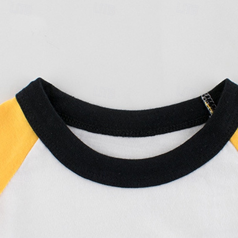 Multi Packs 2pcs Boys Crew Neck Long Sleeve Green+Yellow T Shirt Tee Top Print Graphic Vacation Daily Wear 100% Cotton Spring &  Fall4