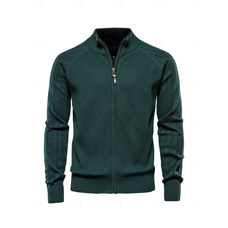 Men's Cardigan Sweater Navy Blue Dark Green khaki Long Sleeve Top Golf Attire Clothes Outfits Wear Apparel