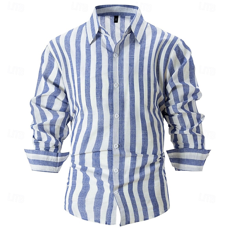 Men's Shirt Linen Shirt Cotton Linen Shirt Summer Shirt Dress Shirt Striped Business Casual Daily Yellow Pink Navy Blue Green Long Sleeve Turndown Spring &  Fall Clothing Apparel Button-Down2