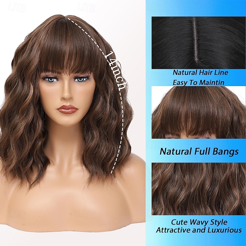 Short Wavy  Wig with Bangs  Wigs for Women Short Curly Bob Wigs Synthetic Natural Looking Hair Replacement Wigs Costume Cosplay Halloween Wig4