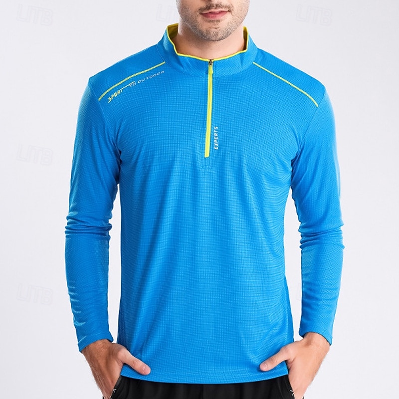 Men's T shirt Hiking Tee shirt Long Sleeve Quarter Zip Tee Tshirt Muscle T-Shirt Bodybuilding Stretch Tee Outdoor Quick Dry Workout Soft Sweat wicking Polyester Red Royal Blue Orange Gym Climbing2
