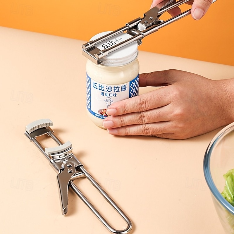 Adjustable Stainless Steel Jar Opener & Lid Opener Manual Can Opener Easy Grip Jar Can Opener Kitchen Accessory for Weak Hands Ideal for Home & Outdoor Use - Metal No Power Re