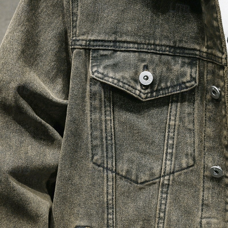 Men's Lightweight Jacket Denim Jacket Chore Jacket Formal Home Pocket Winter Spring &  Fall Solid Color Retro Vintage Shirt Collar Regular Brown Jacket4