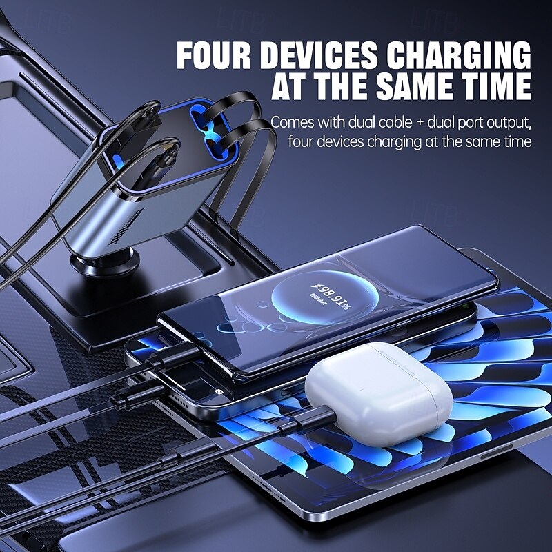 Starlight Retractable Car Charger Super Speed USB Car Phone Charger with Dynamic Lights Dual Retractable Cable2