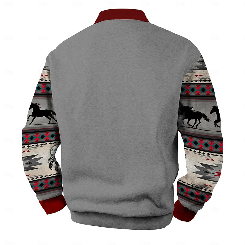 Men's Graphic Horse Flannel Polo Shirt Long Sleeve Polo Shirts Collared Shirts Casual Outdoor Dailywear Outdoor clothing 3D Print Yellow Red Gray4