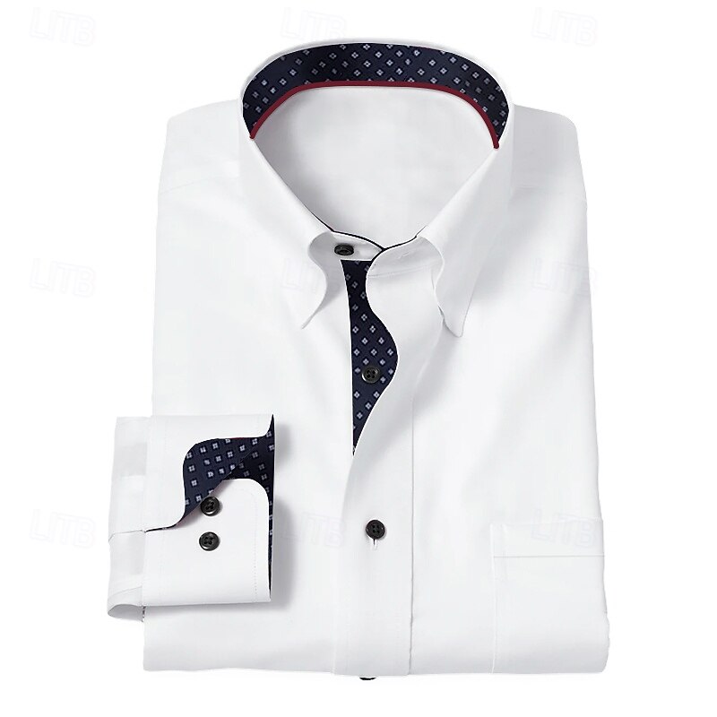 Men's Dress Shirt Button Up Shirt Color Block Wedding Outdoor Black White Royal Blue Blue Long Sleeve Collar Summer Spring Clothing Apparel4