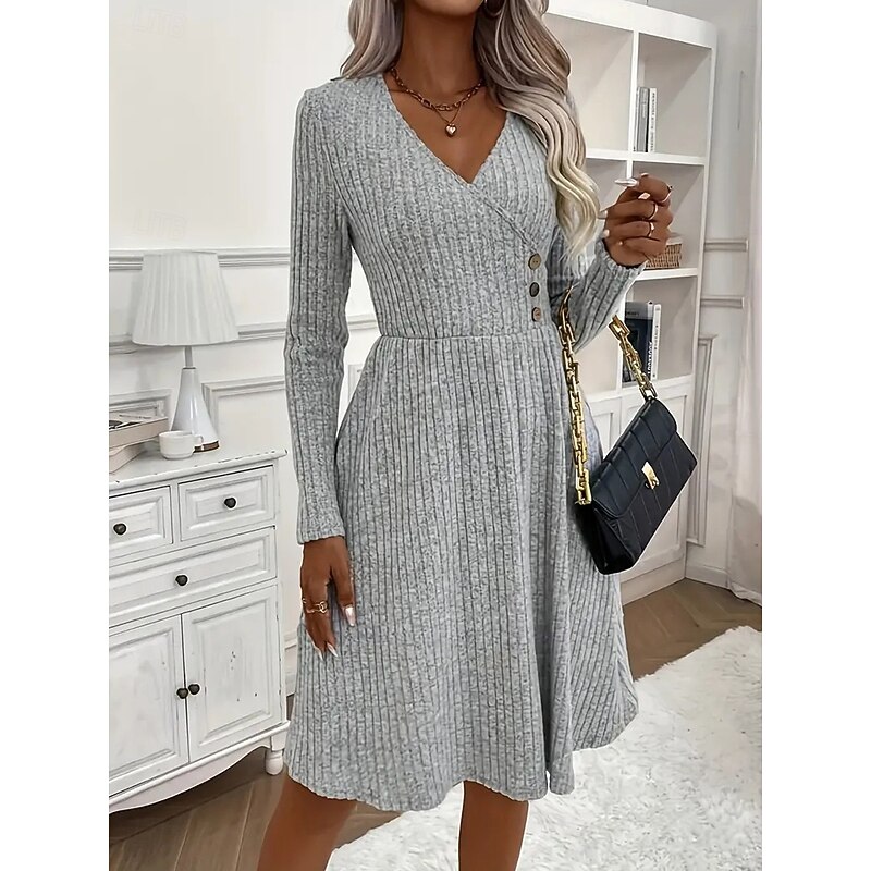 Women's Mini Dress Vintage Dress Jumper Dress Formal Formal Vacation Street Regular Fit Long Sleeve V Neck Gray Spring Fall