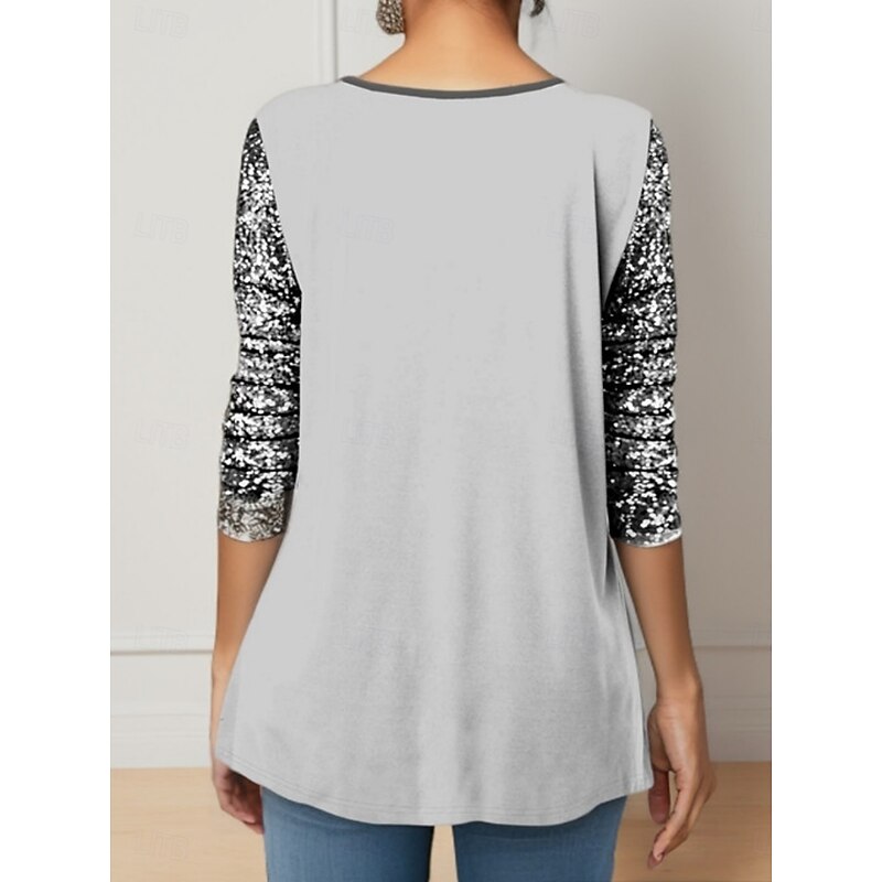 Women's Shirt Blouse Floral Casual Long Sleeve Crew Neck Regular Tops Daily Patchwork Print White Purple Spring &  Fall4